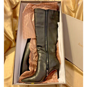 Franco Sarto Langford LEATHER KNEE HIGH Boots Womens 7.5 M Black STILETTO Zipper